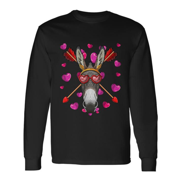 Donkey Valentines Day Animal Face Heart Glass Love Arrows Long Sleeve T-Shirt Gifts ideas