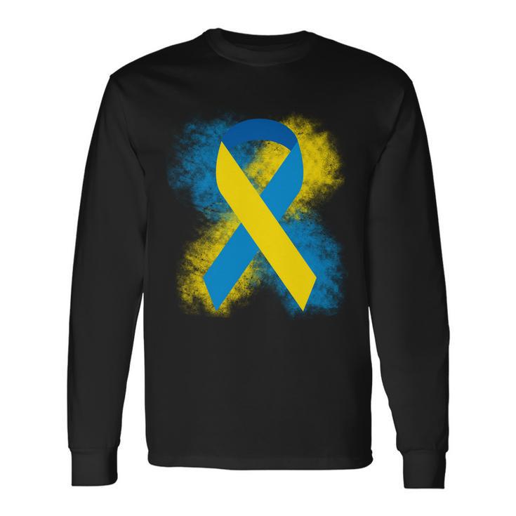 Down Syndrome Awareness Blue & Yellow Ribbon Long Sleeve T-Shirt