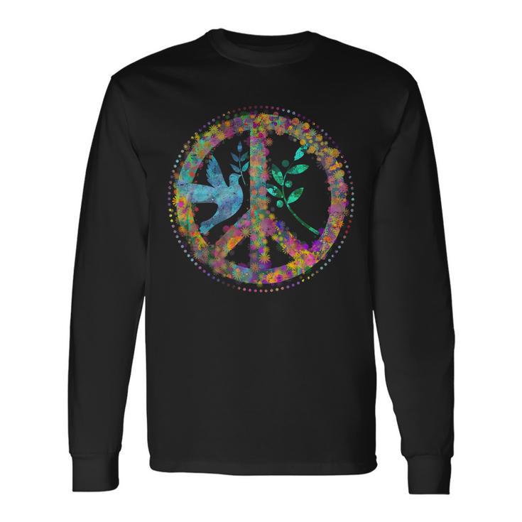 Earth Watercolor Peace Sign Tshirt Long Sleeve T-Shirt