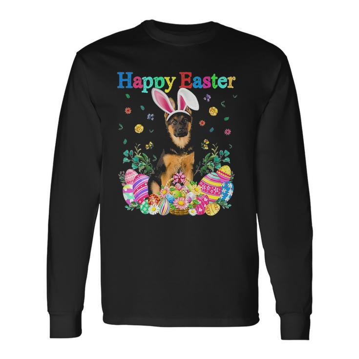 Easter Bunny German Shepherd Dog With Easter Eggs Basket Long Sleeve T-Shirt