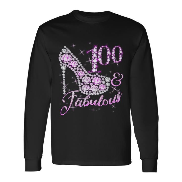 Fabulous & 100 Sparkly Shiny Heel 100Th Birthday Tshirt Long Sleeve T-Shirt