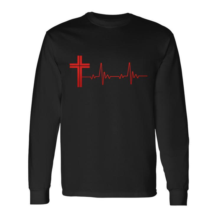 Faith Cross Heartbeat Pulse Tshirt V2 Long Sleeve T-Shirt