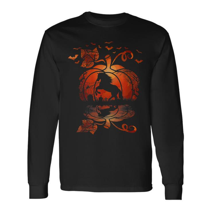 Fall Cute Horse In The Pumpkin Halloween Autumn Happy Men Women Long Sleeve T-Shirt T-shirt Graphic Print