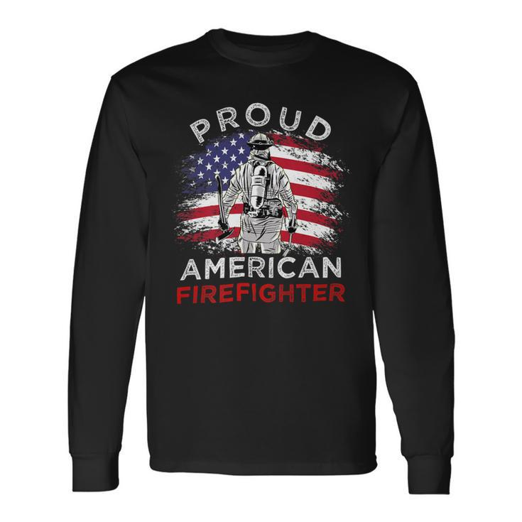 Firefighter Proud American Firefighter Vintage July 4Th For Firefighter V2 Long Sleeve T-Shirt