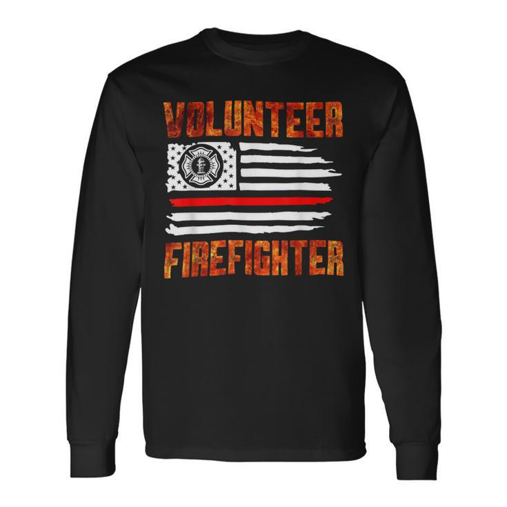 Firefighter Red Line Flag Fireman Wife Girlfriend Volunteer Firefighter V2 Long Sleeve T-Shirt