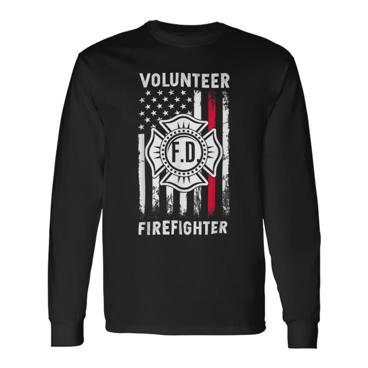 Firefighter Red Line Flag Fireman Wife Mom Volunteer Firefighter V2 Long Sleeve T-Shirt