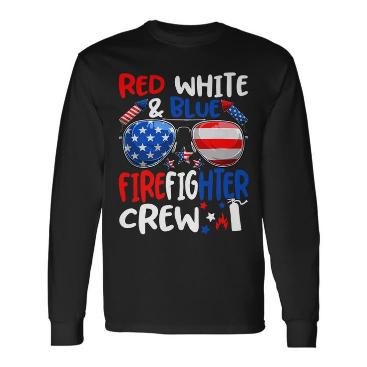 Firefighter Red White Blue Firefighter Crew American Flag Long Sleeve T-Shirt