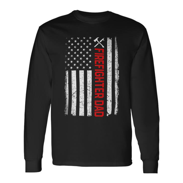 Firefighter Retro American Flag Firefighter Dad 4Th Of July Fathers Day Long Sleeve T-Shirt