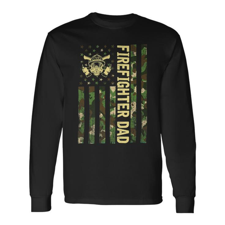 Firefighter Retro Camouflage Usa Flag Firefighter Dad Fathers Day V2 Long Sleeve T-Shirt