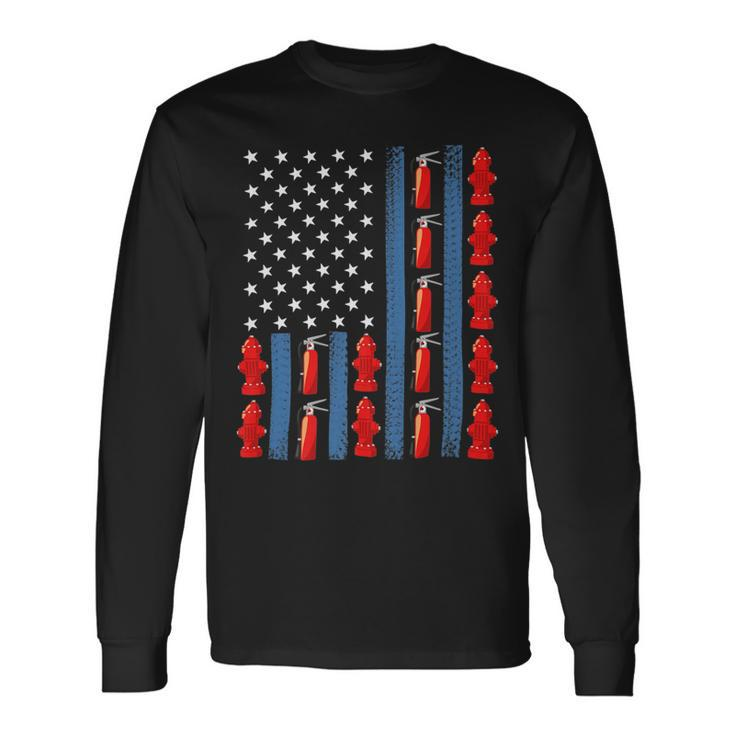Firefighter Us American Flag Firefighter 4Th Of July Patriotic Man Woman Long Sleeve T-Shirt