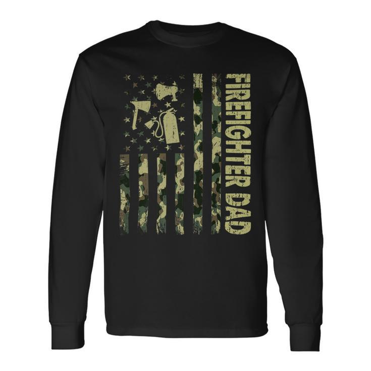 Firefighter Usa Flag Camouflage Firefighter Dad Patriotic Fathers Day Long Sleeve T-Shirt Gifts ideas