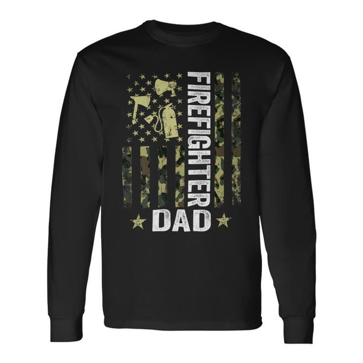 Firefighter Usa Flag Camouflage Firefighter Dad Patriotic Fathers Day_ Long Sleeve T-Shirt