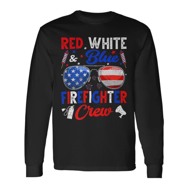 Firefighter Vintage Red White Blue Firefighter American Flag Long Sleeve T-Shirt