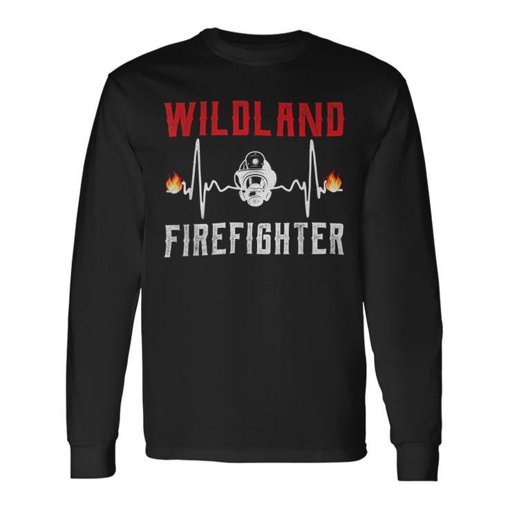 Firefighter Wildland Firefighter Fire Rescue Department Heartbeat Line Long Sleeve T-Shirt