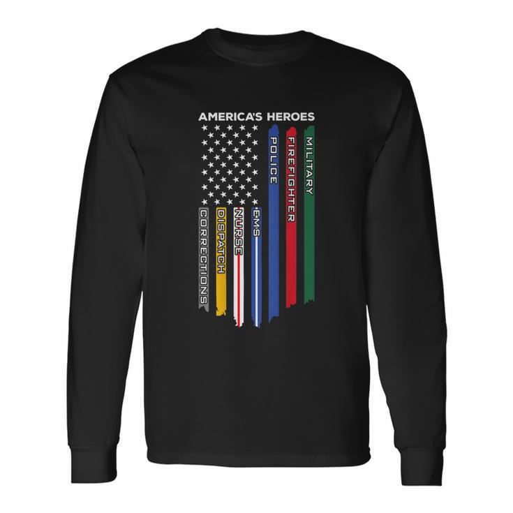 First Responders Police Military Firefighter Nurse Back Tshirt Long Sleeve T-Shirt