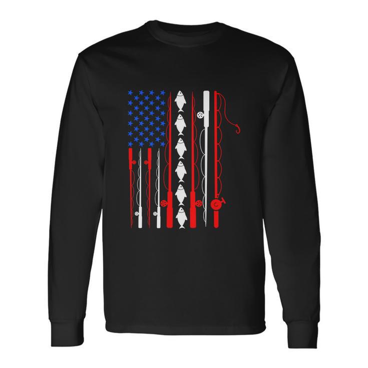 Fishing Lover Usa American Flag Fishing Rod Long Sleeve T-Shirt