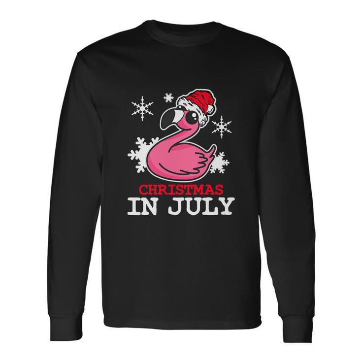 Flamingo Christmas In July Santa Hat Long Sleeve T-Shirt