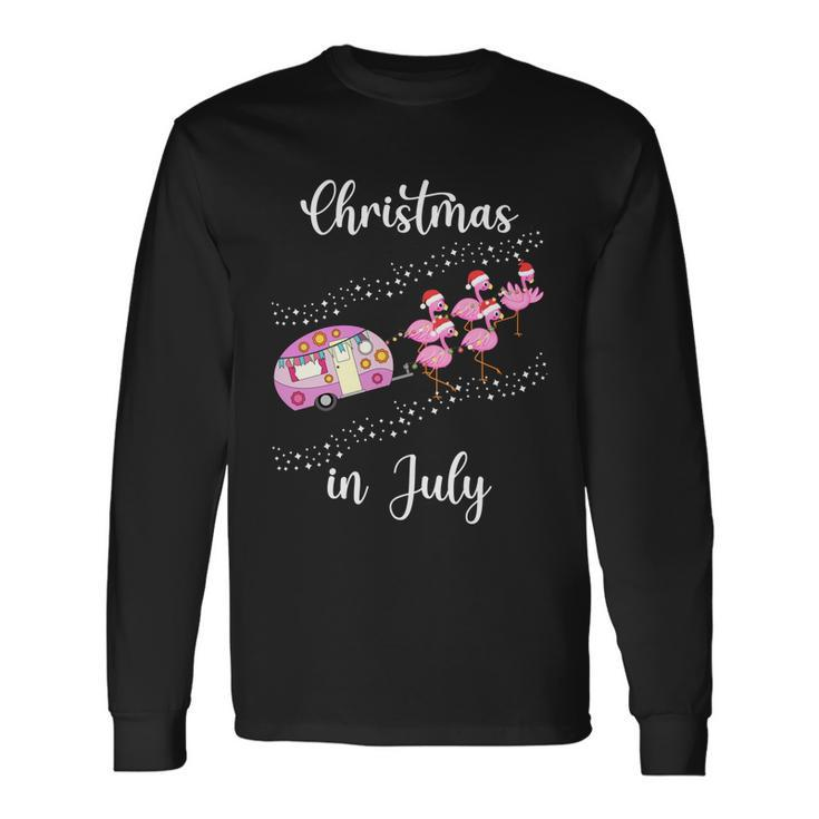 Flamingo Pink Retro Camping Car Christmas In July Great Long Sleeve T-Shirt Gifts ideas