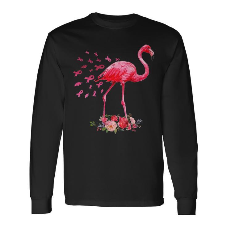 Flamingo Pink Ribbon Breast Cancer Awareness Long Sleeve T-Shirt