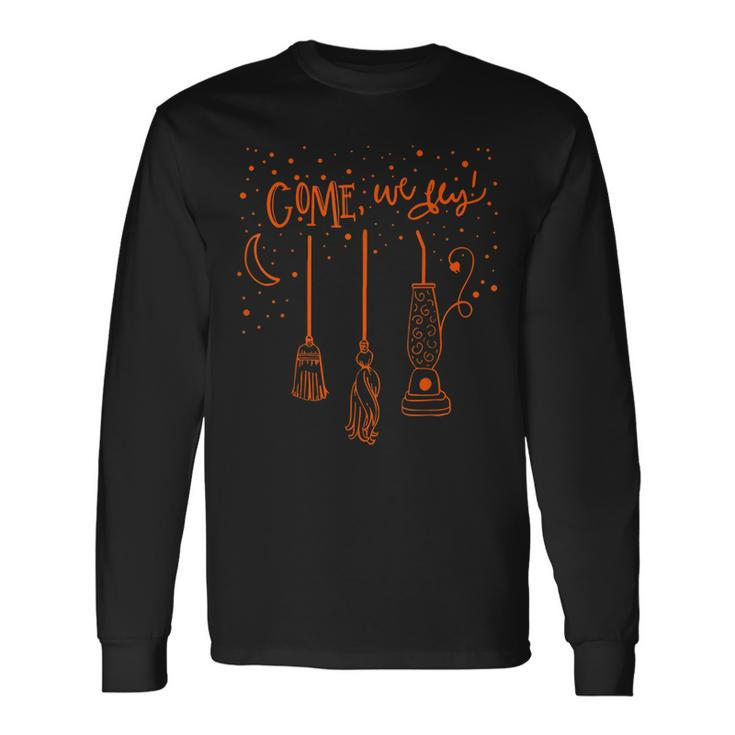Come We Fly Basic Witch Broom Happy Halloween Long Sleeve T-Shirt Gifts ideas