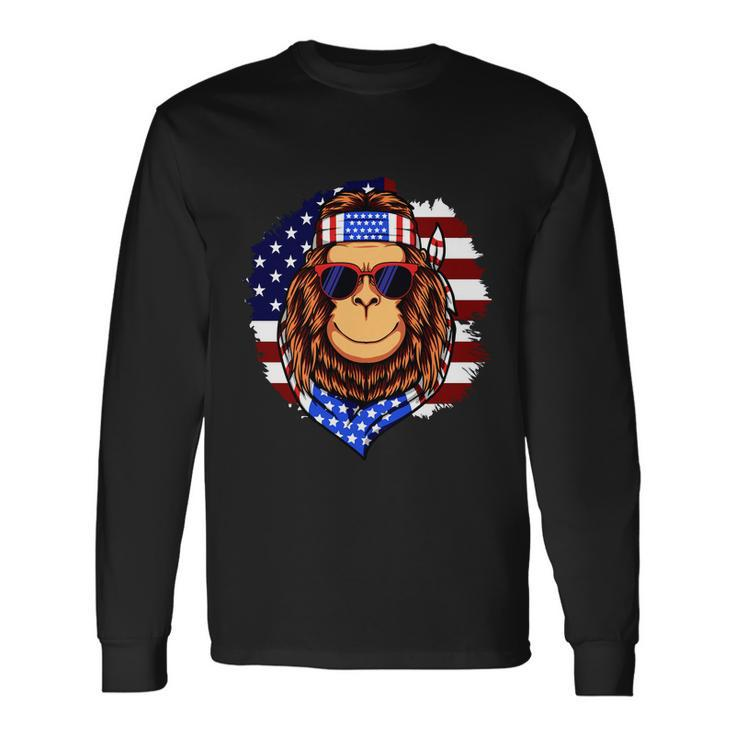 Fourth Of July American Independence Day Monkey Graphic Plus Size Shirt For Men Long Sleeve T-Shirt