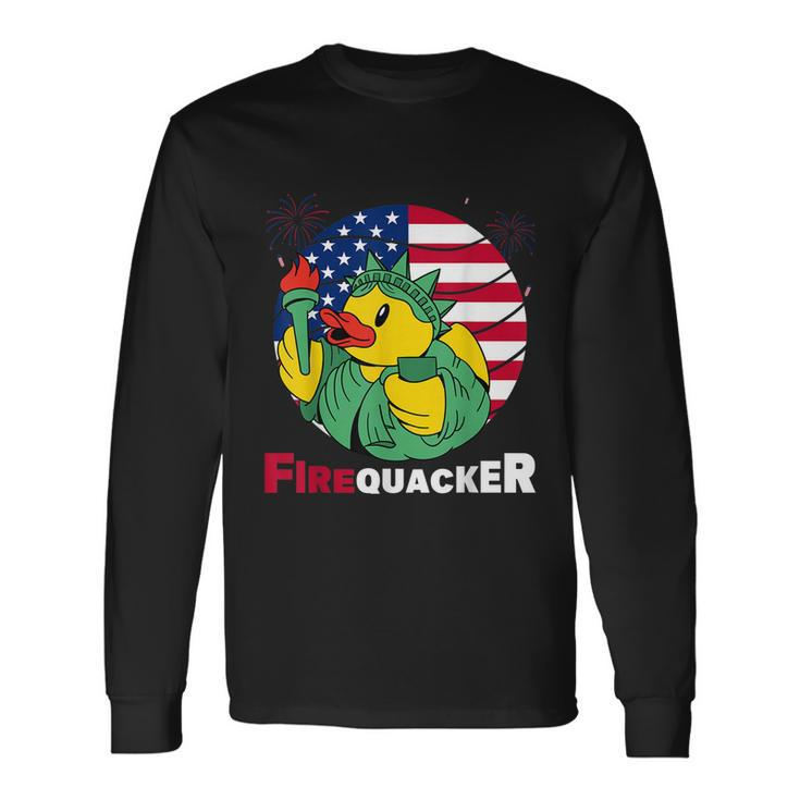 Fourth Of July Usa Patriotic Firecracker Rubber Duck Long Sleeve T-Shirt