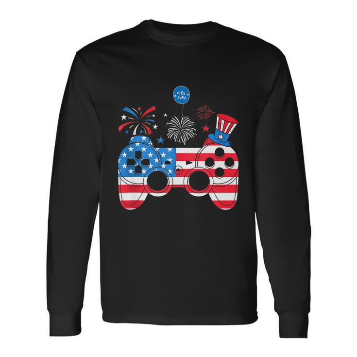 Gamer Video Gaming 4Th Of July Men Boys American Flag Long Sleeve T-Shirt Gifts ideas