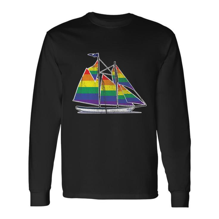 Gay Pride Sailboat Lgbt Lgbtq Rainbow Flag Long Sleeve T-Shirt