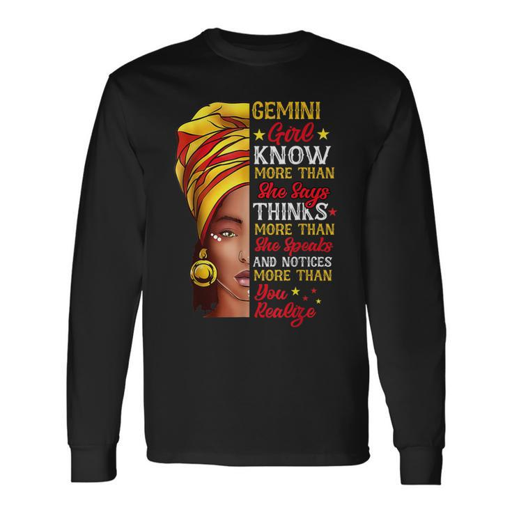 Gemini Girl Queen Melanin Afro Queen Black Zodiac Birthday Long Sleeve T-Shirt