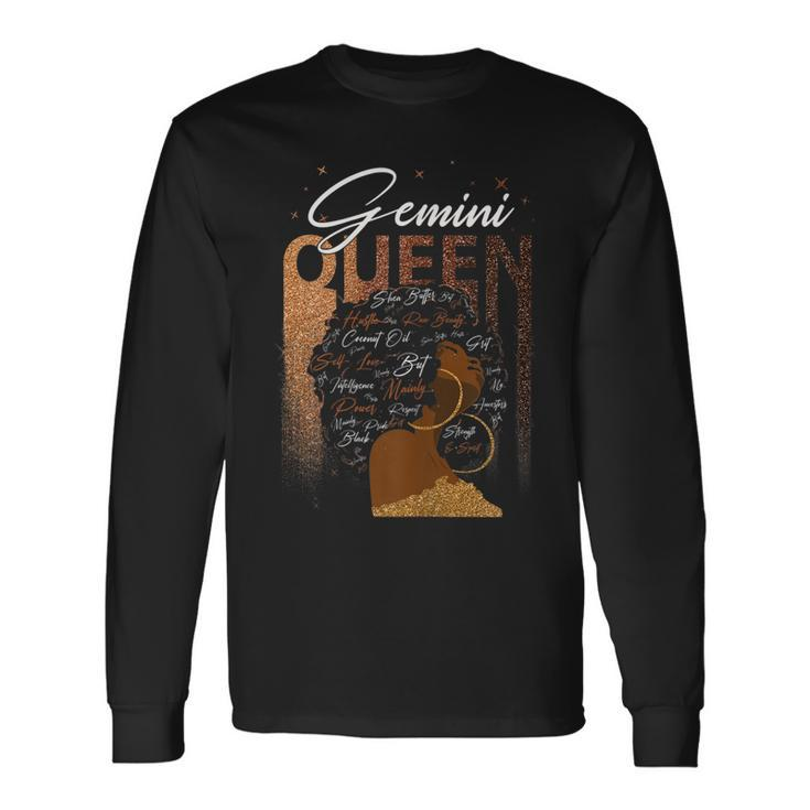 Gemini Girl Zodiac Birthday Pride Melanin Afro Queen Long Sleeve T-Shirt