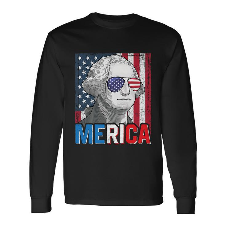 George Washington 4Th Of July Merica Men Women American Flag Long Sleeve T-Shirt