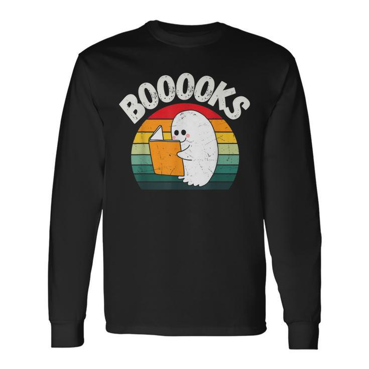Ghost Booooks Halloween Boo Teacher And Reading Books Long Sleeve T-Shirt