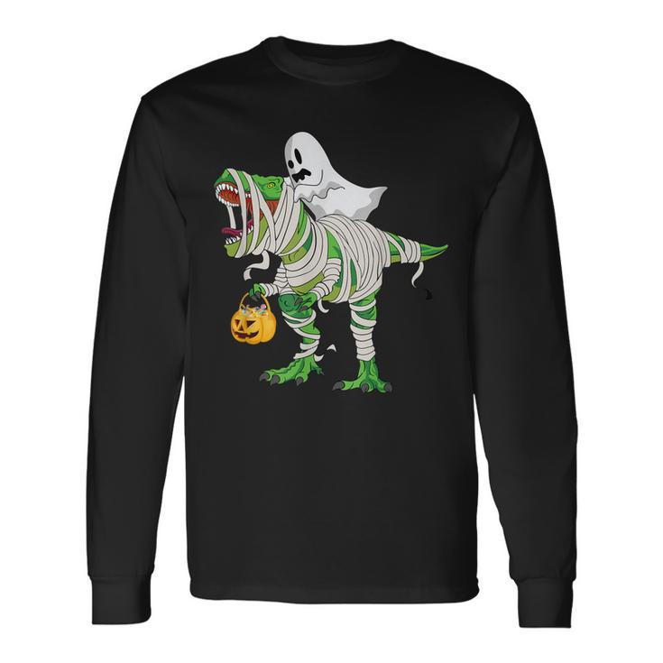 Ghost Riding Rex Mummy Dinosaur Halloween Long Sleeve T-Shirt