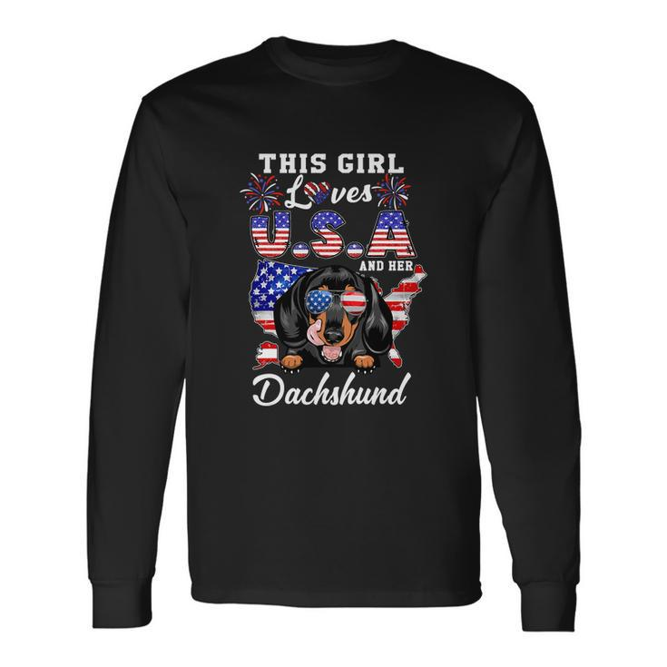 This Girl Loves Usa And Her Dog 4Th Of July Dachshund Dog Long Sleeve T-Shirt Gifts ideas