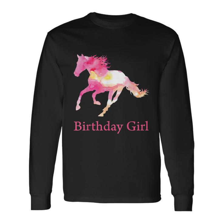 For Girls Birthday Pink Watercolor Horse Long Sleeve T-Shirt