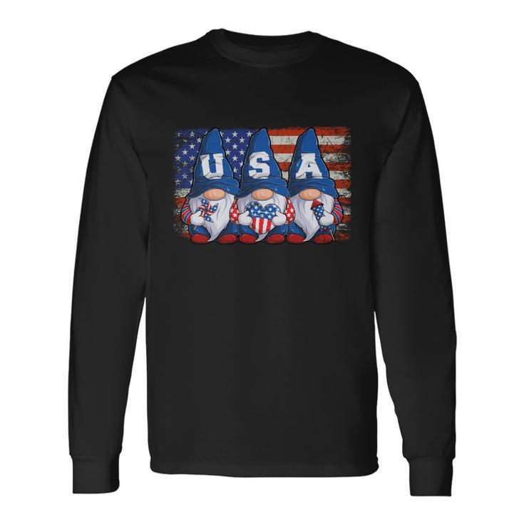 Gnomes Patriotic American Flag Cute Gnomes 4Th Of July V3 Long Sleeve T-Shirt