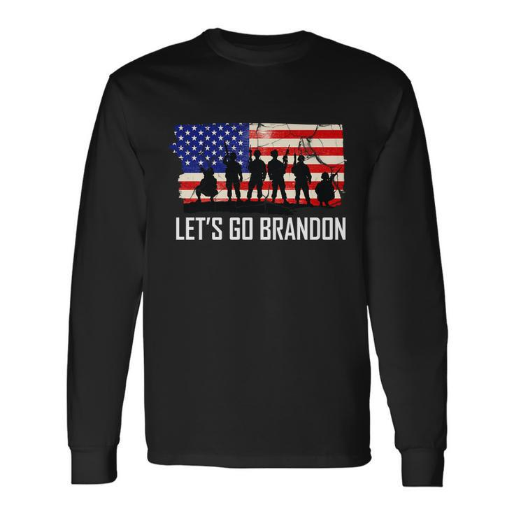 Lets Go Brandon Military Troops American Flag Tshirt Long Sleeve T-Shirt