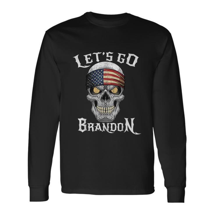 Lets Go Brandon Skull Head American Flag Conservative Tshirt Long Sleeve T-Shirt