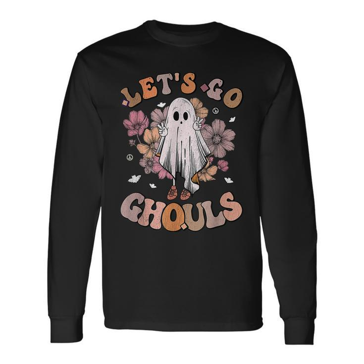 Lets Go Ghouls Ghost 70S Hippie Halloween Fall Retro Groovy Men Women Long Sleeve T-Shirt T-shirt Graphic Print