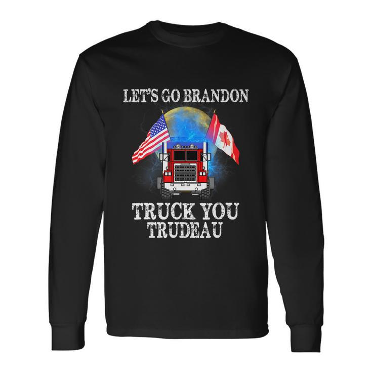 Lets Go Truck You Trudeau Usa Canada Flag Truckers Vintage Long Sleeve T-Shirt