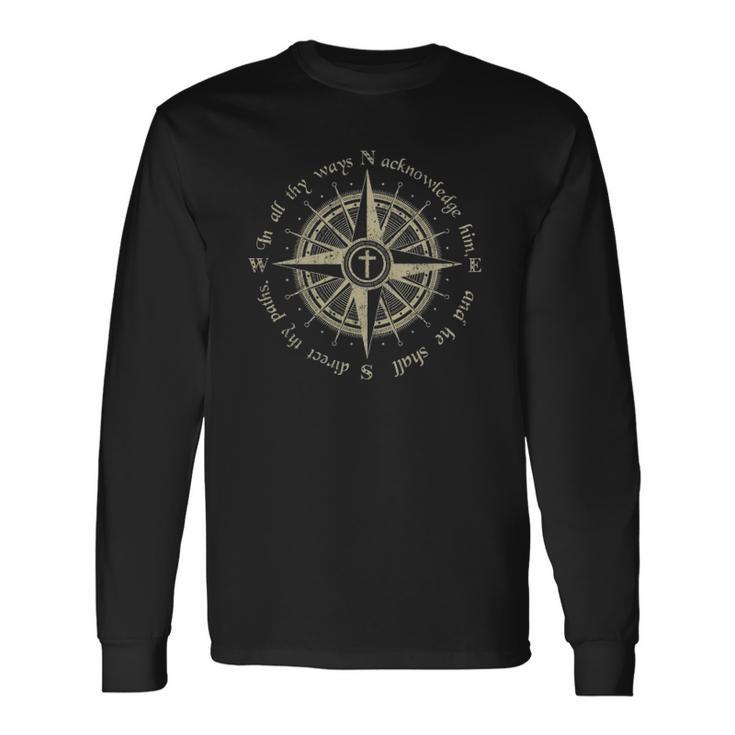 God Will Direct Your Path Compass Religion Christian Long Sleeve T-Shirt Gifts ideas
