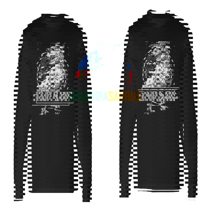 Grandpa Saurus Dinosaur Rex American Flag Matching Long Sleeve T-Shirt Gifts ideas