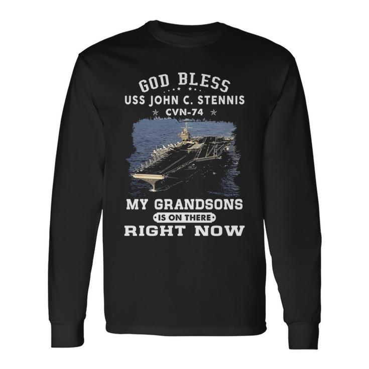 My Grandsons Is On Uss John C Stennis Cvn 74 Cvn Long Sleeve T-Shirt