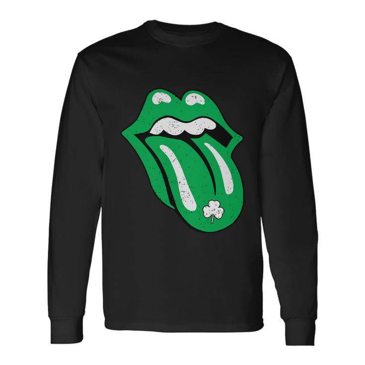 Green Lips Tongue Irish Shamrock St Patricks Day Long Sleeve T-Shirt
