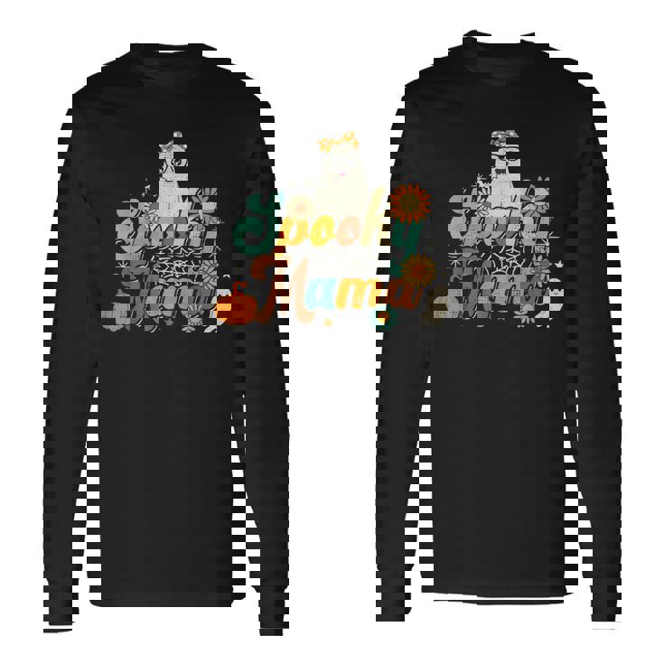 Groovy Spooky Mama Ghost Boo Halloween Costume Retro Hippie Long Sleeve T-Shirt