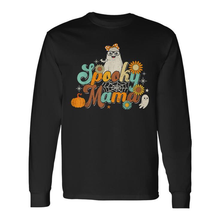 Groovy Spooky Mama Ghost Boo Halloween Costume Retro Hippie Long Sleeve T-Shirt