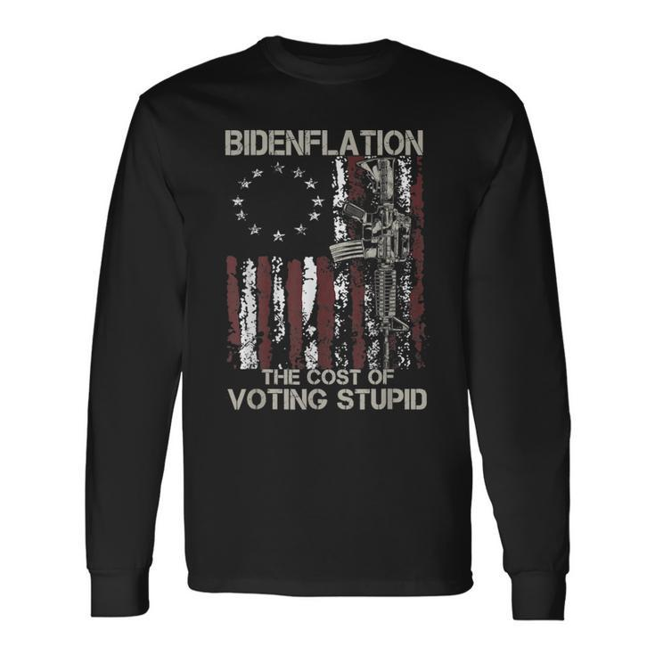Gun Usa Flag Patriots Bidenflation The Cost Of Voting Stupid Men Women Long Sleeve T-Shirt T-shirt Graphic Print