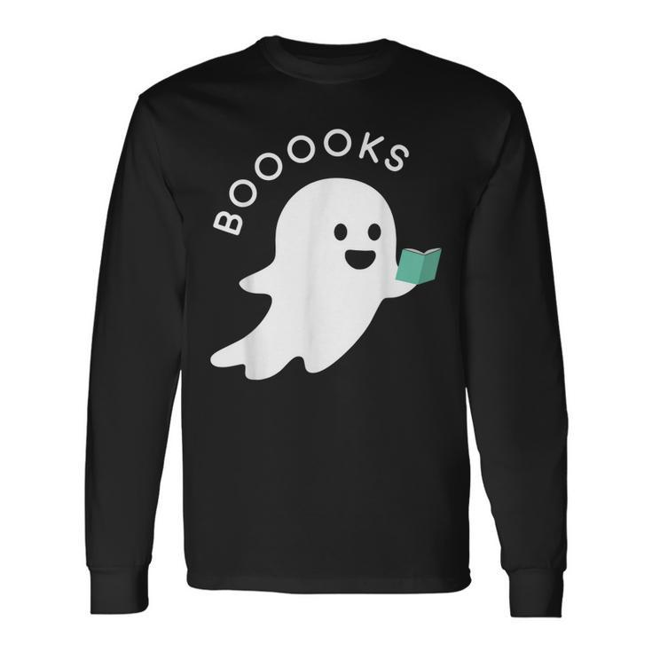 Halloween Booooks Ghost Reading Boo Read Books Library Long Sleeve T-Shirt Gifts ideas