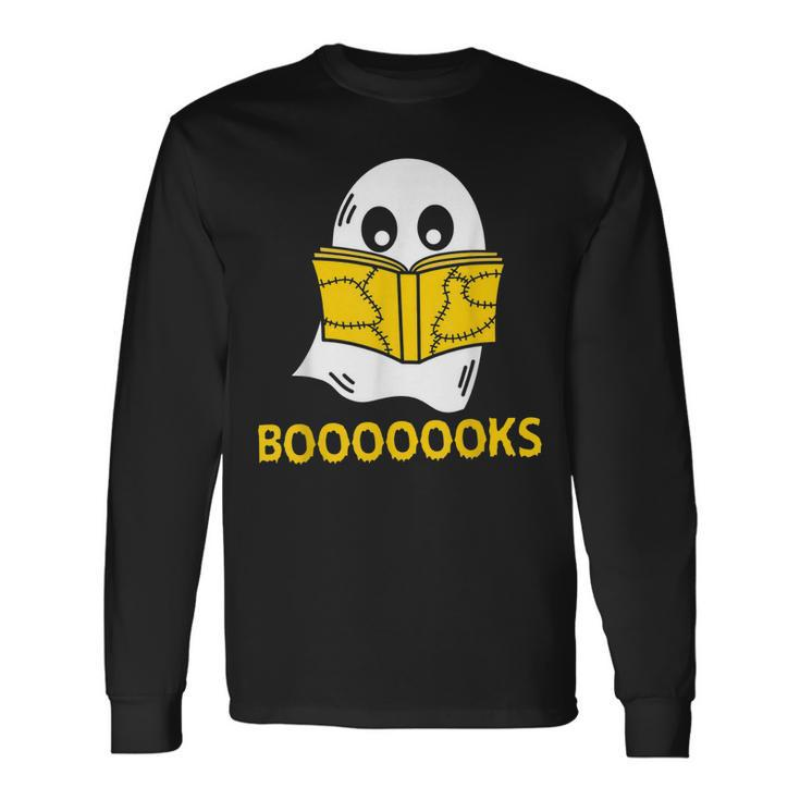 Halloween Booooks Ghost Reading Boo Read Books Library V4 Long Sleeve T-Shirt