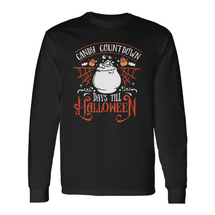 Halloween Candy Countdown Days Till Halloween -  Orange And White Men Women Long Sleeve T-shirt Graphic Print Unisex